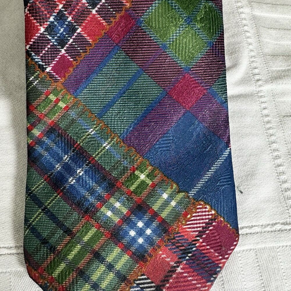 Vintage Jacques Estier Multicolor Plaid Neck Tie Polyester Made In UK